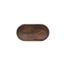 Load image into Gallery viewer, Top view of oval shaped walnut catchall bowl with a machined bowl feature. With machined precision, clean lines, hand sanded, with a satin finish that gives it a natural look.
