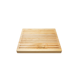 Medium sized handmade cutting board, in white oak, hand finished, with a carved, long recessed channels feature for breads. Made in the USA.