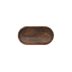 Top view of oval shaped walnut catchall bowl with a machined bowl feature. With machined precision, clean lines, hand sanded, with a satin finish that gives it a natural look.