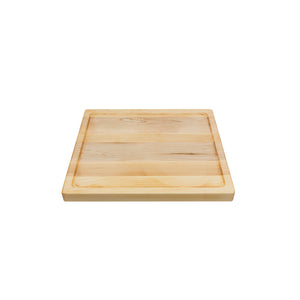 Medium sized handmade cutting board, in maple, hand finished, with a carved, recessed face feature for juicy foods. Made in the USA.