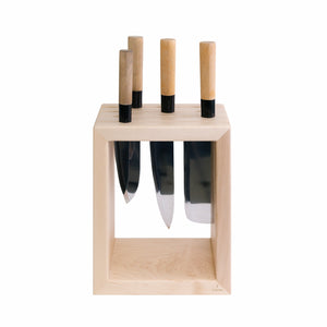 Handmade knife block, clean line modern design with interchangeable knife slots.