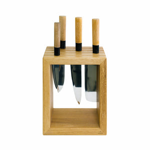 Handmade knife block, clean line design with interchangeable knife slots.